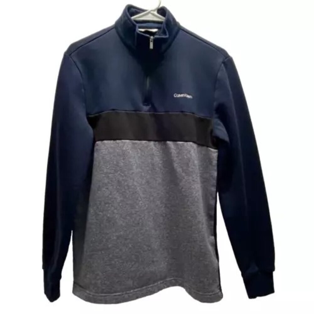Calvin Klein Men's‎ 1/4 Zip Small Navy Blue Black Grey Long Sleeve Pullover EUC